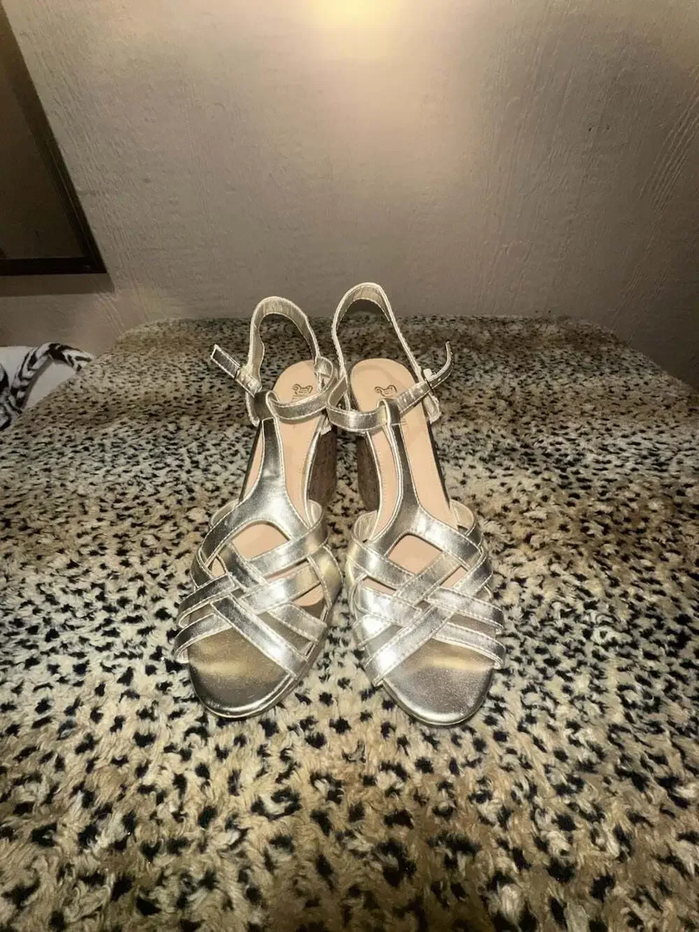 Brash Women's Gold Metallic Strappy Cork Platform Wedge Sandals Size 10